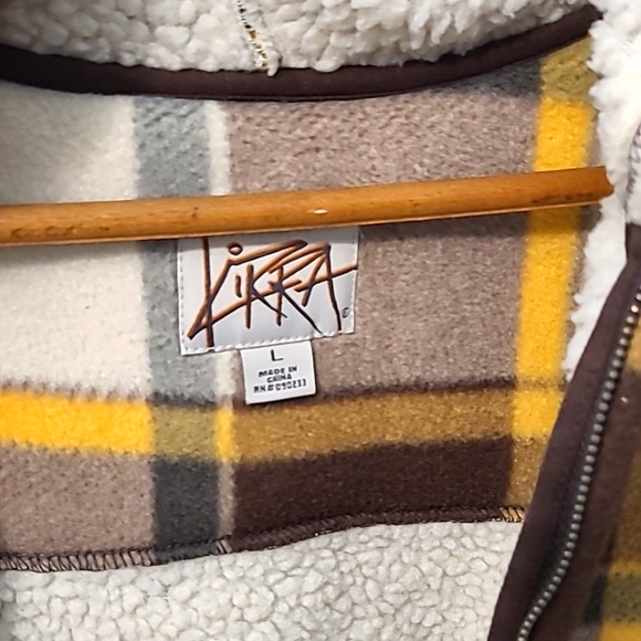 Vintage KIRRA Men's fleece zipup hooded jacket, Flannel Look Fleece, Size Large - Picture 2 of 4